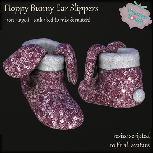 {V*Y} Floppy Bunny Ear Slipper - Glitter Rose