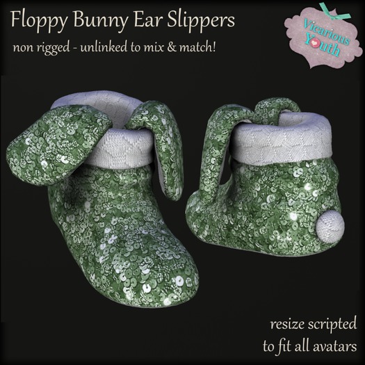 {V*Y} Floppy Bunny Ear Slipper - Glitter Sage