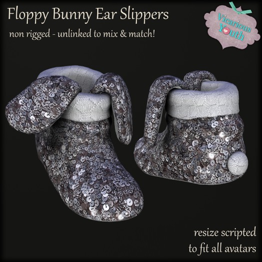 {V*Y} Floppy Bunny Ear Slipper - Glitter Silver
