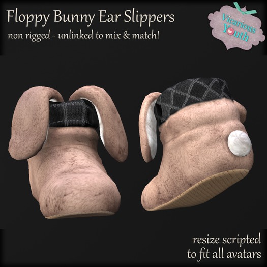 {V*Y} Floppy Bunny Ear Slippers - Tan/Black