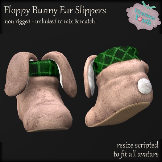 {V*Y} Floppy Bunny Ear Slippers - Tan/Green