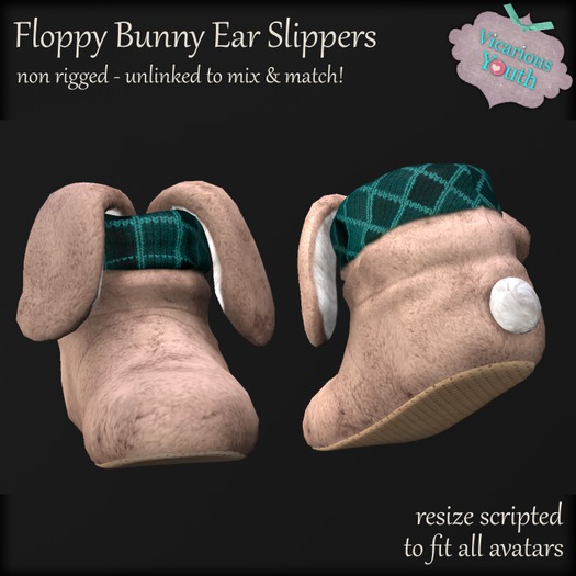 {V*Y} Floppy Bunny Ear Slippers - Tan/Teal
