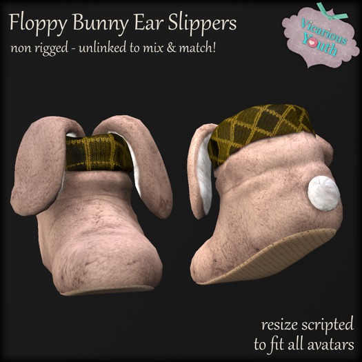 {V*Y} Floppy Bunny Ear Slippers - Tan/Yellow