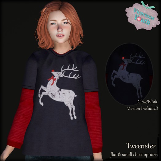 {V*Y} T- Double Shirt - BW Red Reindeer Blinky
