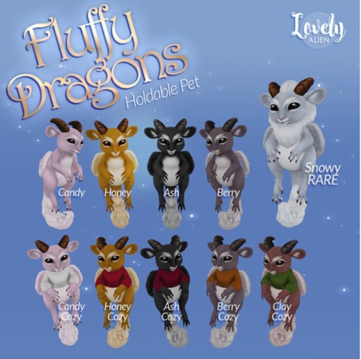 ((LovelyAlien)) Fluffy Dragon - Snowy - RARE
