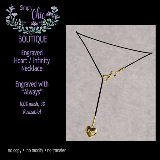 "Always" Engraved Gold Heart Infinity Necklace NEW! 