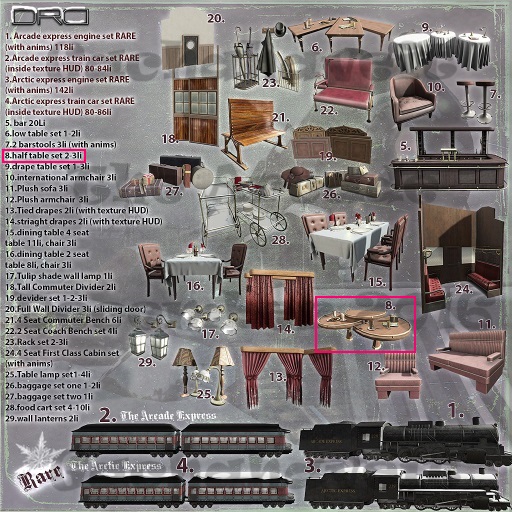8 -DRD- AE - Train Car - Half Table Set