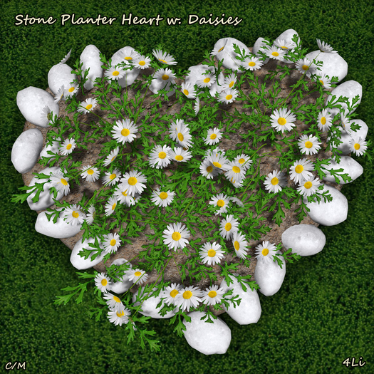 CP- Stone Planter Heart w. Daisies