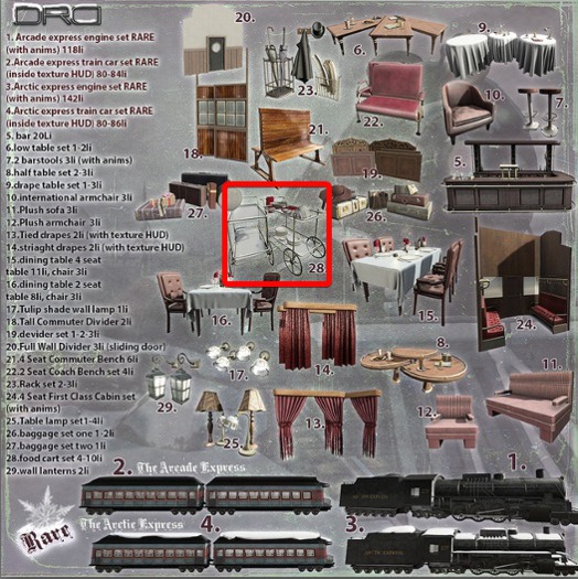 28 -DRD- AE - Train Car - Food Cart Set