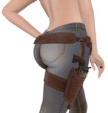 Maitreya - Women's Tooled Leather Western Style Cowgirl Gunbelt complete w/ revolver pistol gun, holster & thigh straps