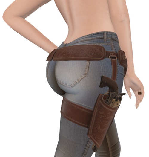 [HU] #20 Danielle Belt Gun Brown Gold - Maitreya Brown Leather Belt and Gun Holster