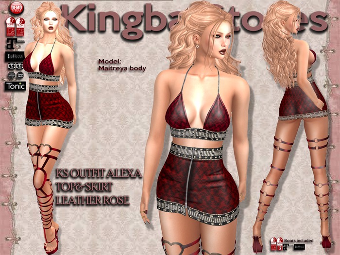 150 KS OUTFIT ALEXA SKIRT&TOP LEATHER ROSE