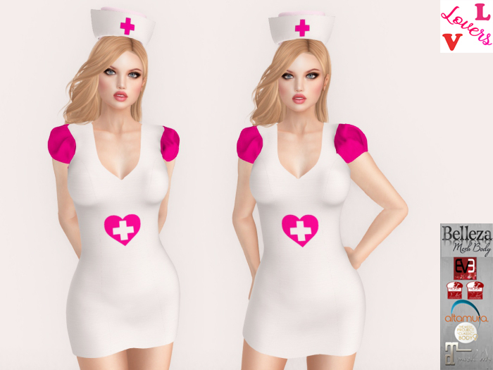 Lovers : Nurse at Heart : White Dress with cap : Pink