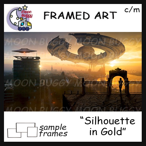 Moon Buggy Framed Science Fiction Fantasy Art Silhouette in Gold