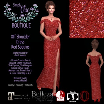 off the shoulder red sequin dress