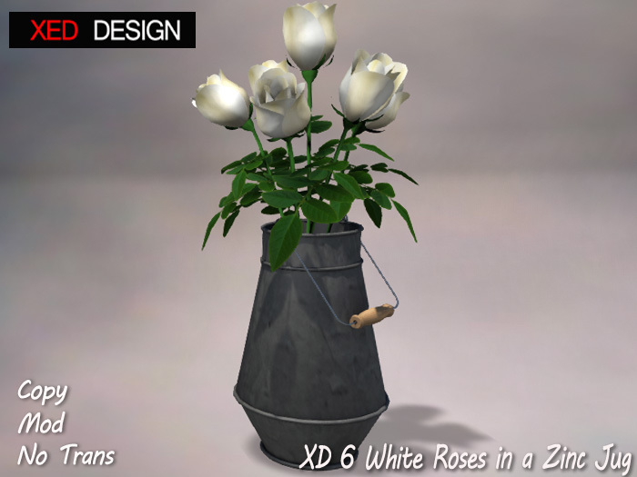 XD 6 White Roses in a Zinc Jug 