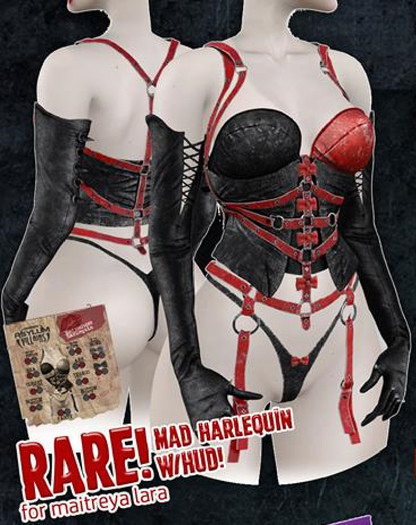 CUREMORE / AsylumVillains /  Mad Harlequin Outfit / RARE