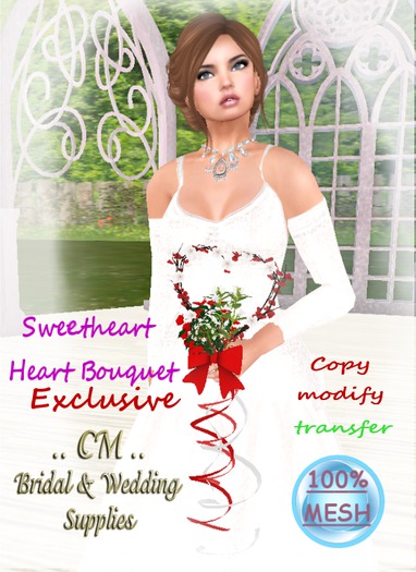 {SE} " Sweetheart" Bridal Heart Bouquet -Red Mesh