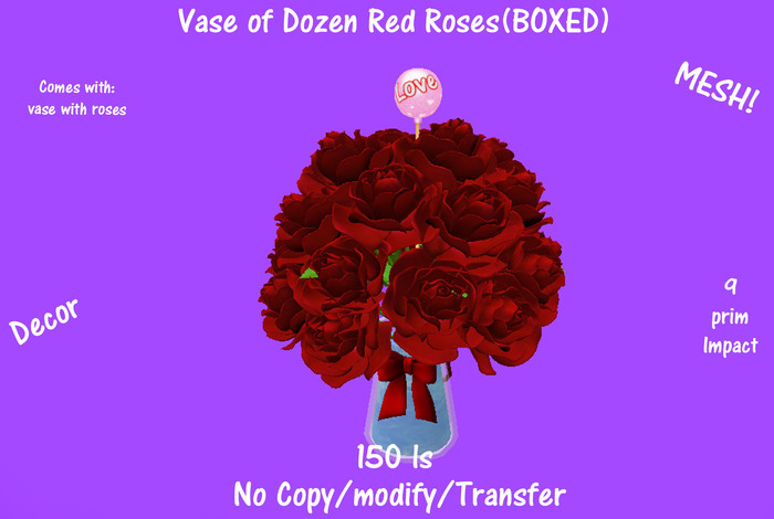 Vase of Dozen Red Roses(BOXED)