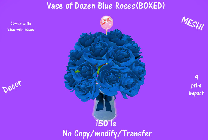 Vase of Dozen Blue Roses(BOXED)