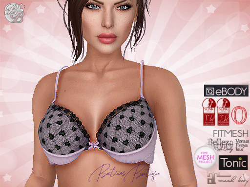 Lilac Black Lace Valentines Bra