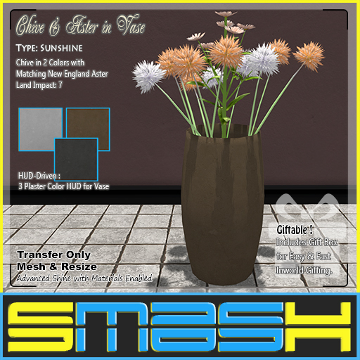 Second Life Marketplace SMASH Chive & Aster in Vase (Sunshine)