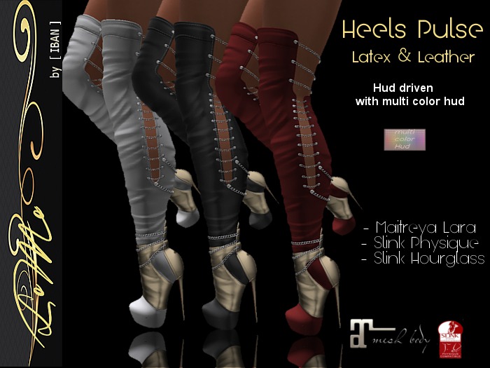 [ IBAN ] //145 MESH HEELS PULSE wHUD LEATHER & LATEX MAITREYA SLINK @ FAT PACK @ ALL COLORS
