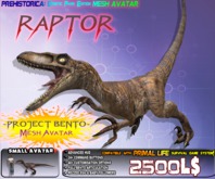 "RAPTOR" VELOCIRAPTOR {GENETIC EDITION} ~ Bento Mesh Dinosaur Avatar ~ Prehistorica the Dawn Kingdoms ~