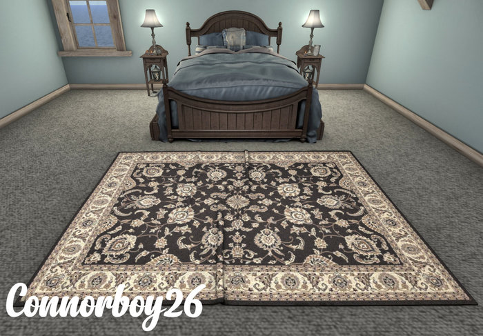 FLOOR RUG MESH VICTORIAN STYLE BLACK/ BEIGE FLORAL