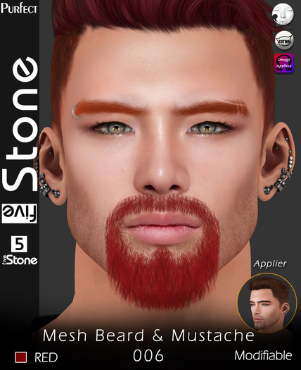 Five Stone (Purfect) Mesh Beard 006 RED