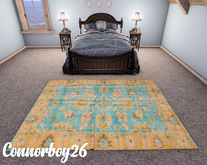 CB26 FLOOR RUG GRUNGE FADED VINTAGE BLUE/ YELLOW
