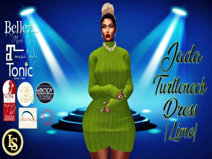 .~LS~JADA TURTLENECK DRESS LIME 
