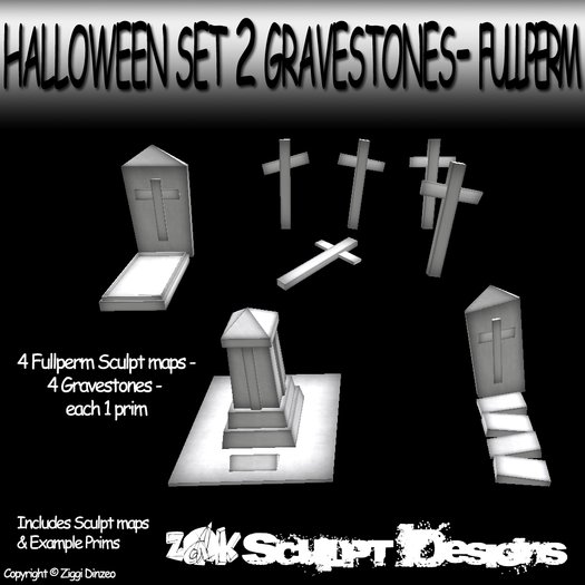 Z@K Sculpt Halloween pack 2 - Tombstone Gravestone 1 prim Prefab