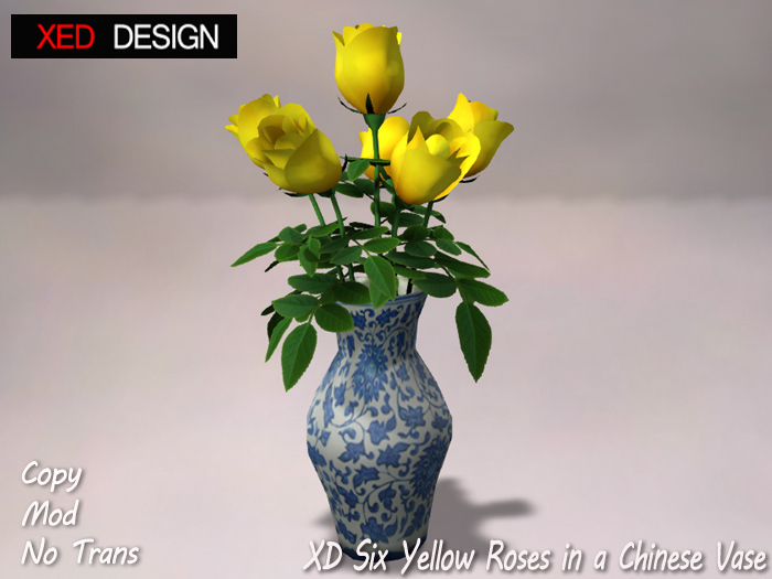 XD Six Yellow Roses in a Chinese Vase