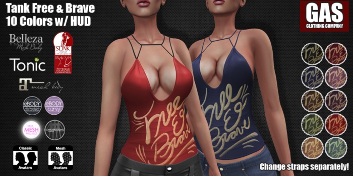 GAS [Ladies Tank Free & Brave - 10 Colors w/HUD FATPACK] Demo