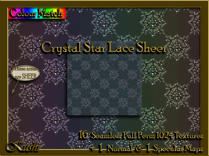 !Kushi! CrystalStarLaceSHEER Textures -WEAR TO UNPACK