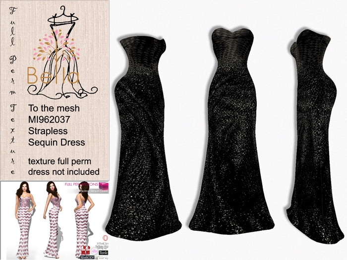 BELLA texture full perm black - MI960063 Strapless Sequin Dress