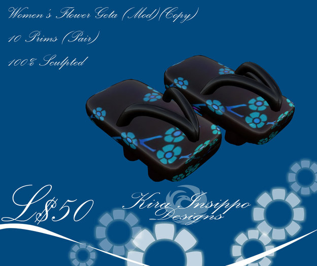 Blue Flower Women's Sculpted Geta by KID (Mod)(Copy)(Box)