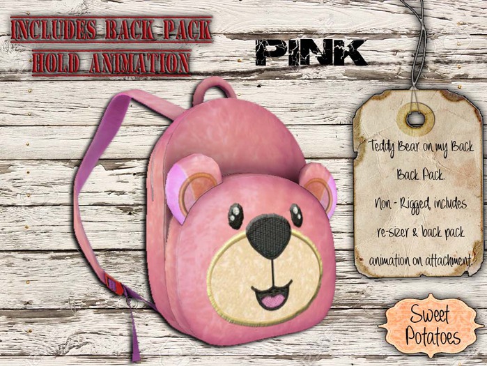 < SP > Teddy on my Back Back Pack - Pink