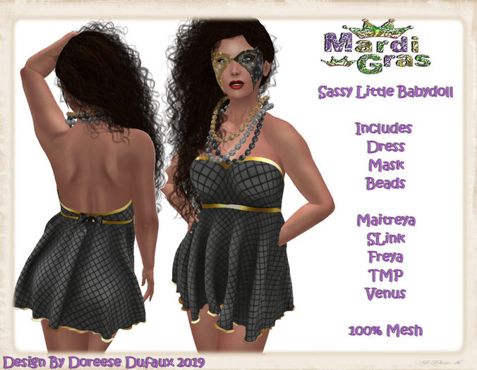 MARDI GRAS SASSY BABYDOLL GREY NET BOX