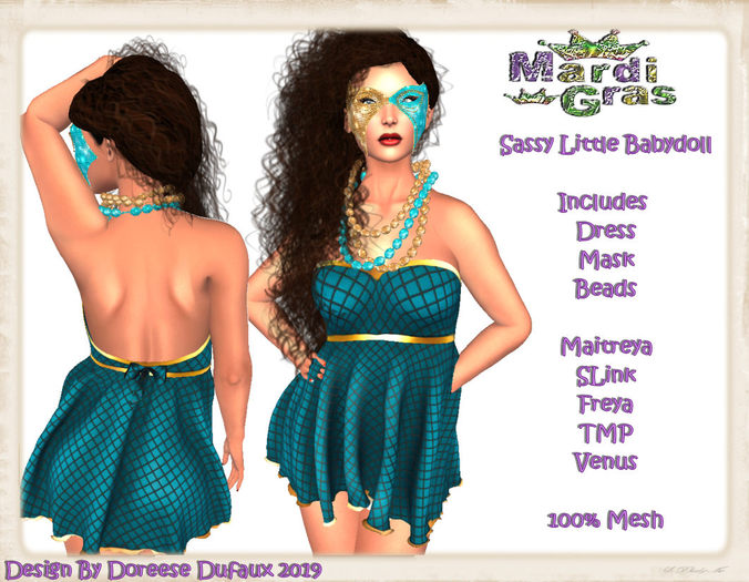 MARDI GRAS SASSY BABYDOLL BLUE NET BOX