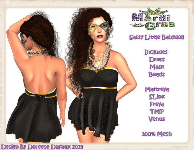MARDI GRAS SASSY BABYDOLL BLACK NET BOX