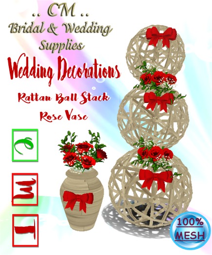 {SE} Wedding Decor - Rattan Ball V2 Light Red