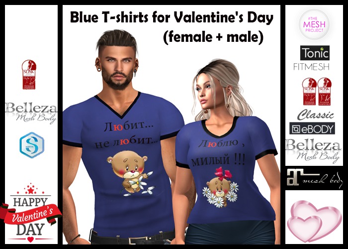 Blue T-shirts for Valentine's Day (female + male)