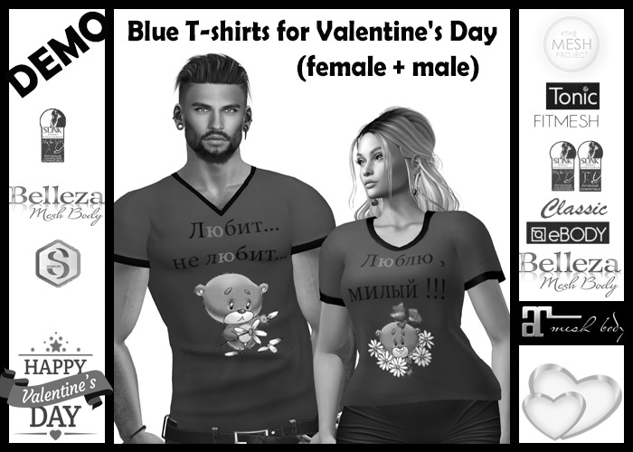 Blue T-shirts for Valentine's Day (female + male) DEMO
