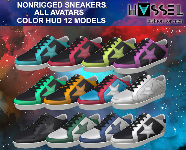 (HASSEL) BAG STAR LOW TOP SNEAKERS NONRIGGED WITH RESIZER HUDS FOR DIFFERENT AVATARS AND A COLOR HUD WITH 12 STYLES 