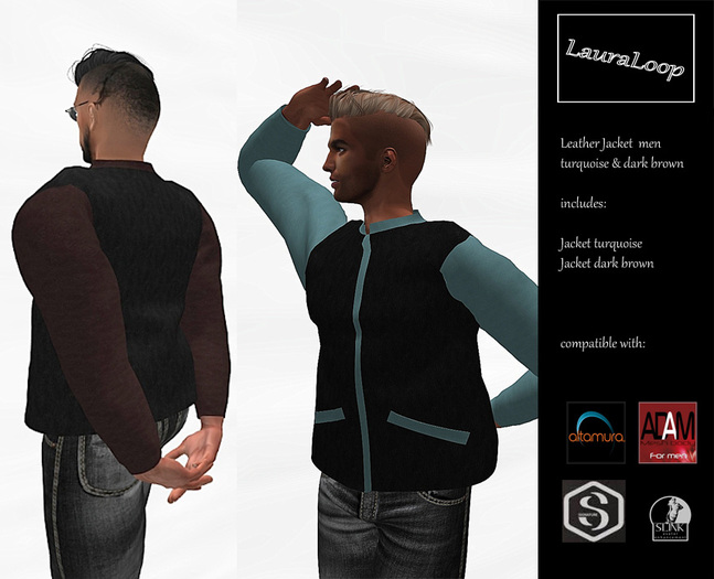 LauraLoop Leather Jacket Men turquoise & dark brown