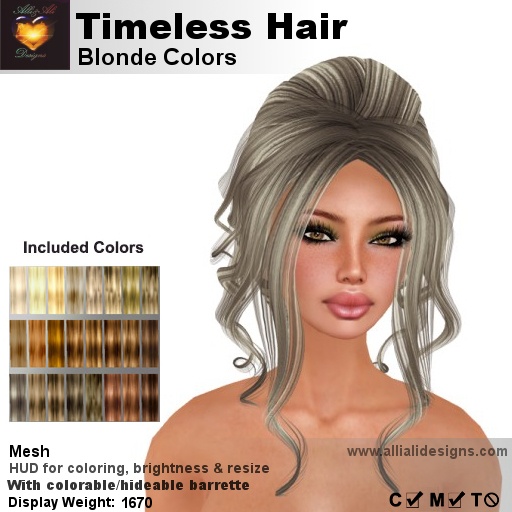 A&A Timeless Hair Blonde Colors, romantici curly mesh updo, low complexity (only 1670)