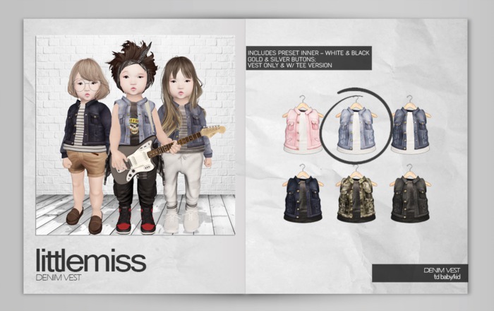 {Little Miss} Denim Vest - Washed *b/k