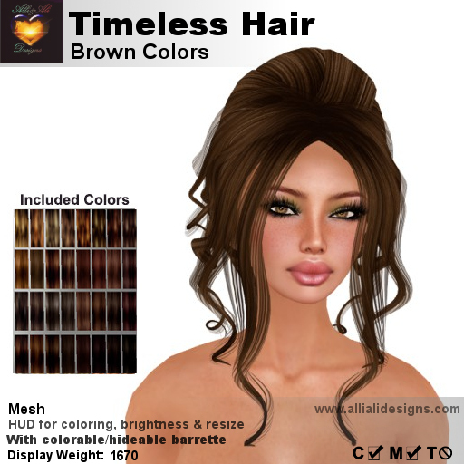 A&A Timeless Hair Brown Colors, romantic curly mesh updo, low complexity (only 1670)
